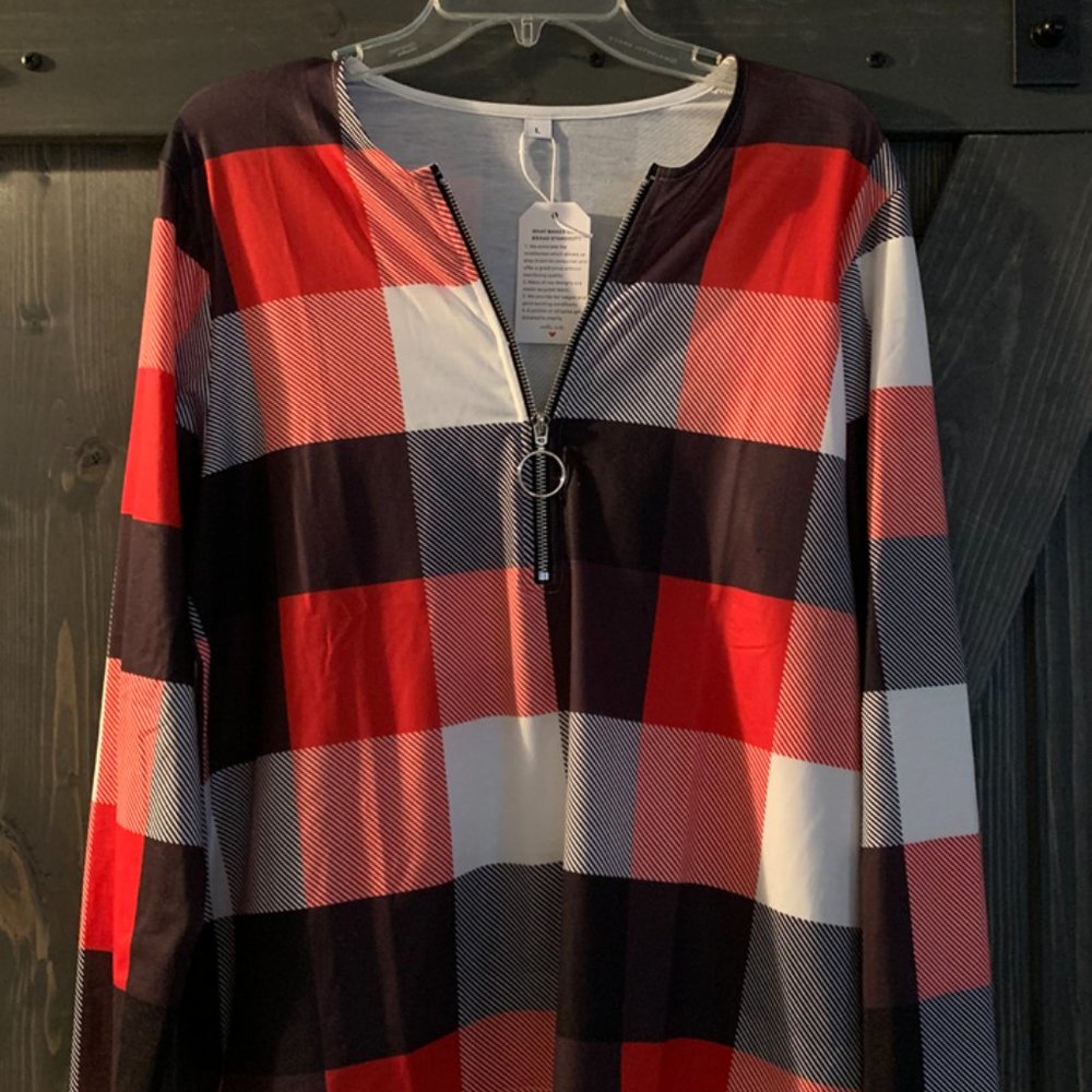 Red, Black & White Color Block Top